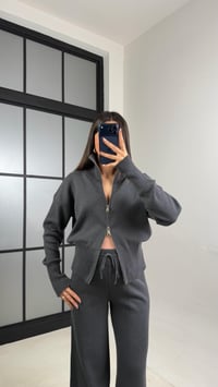 Antrasit Çift Fermuarlı Hırka Beli Lastikli Pantolon Triko Takım GAUS-01090GAUSTAKIMGAUS-01090