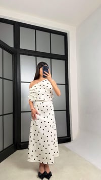 Ekru Kayık Yaka Puantiyeli Elbise PNY07 GAUS-01327GAUSDressesGAUS-01327