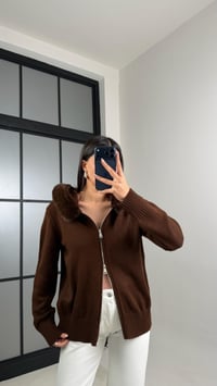 Kahve Kürk Detaylı Kapüşonlu Triko Hırka GAUS-00883GAUSHIRKAGAUS-00883