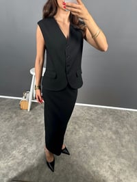 Grace Siyah Yırtmaçlı Etek Yelek İkili Keten TakımGausTAKIMGU008844