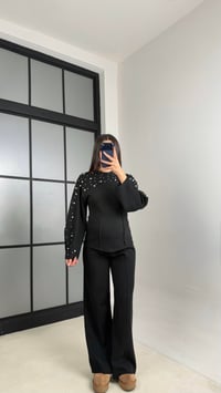 Siyah İnci İşleme Detaylı Kazak Pantolon Selanik Triko Takım GAUS-01069GAUSTAKIMGAUS-01069