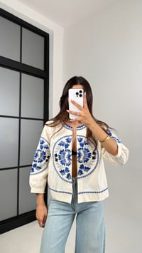 Ekru Mavi Nakışlı Tasarım Yelek Gaus00577GausYELEKGU1002347