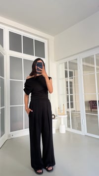 Siyah Kayık Yaka Bluz Beli Lastikli Pantolon İkili Modal Takım GAUS-01718GAUSTAKIMGAUS-01718