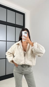 Ekru Çiçek Nakışlı Astarlı Cepli Tasarım Ceket GAUS-00451GAUS السترات  GAUS-00451