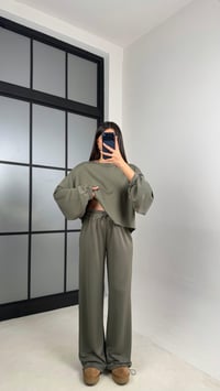 Haki Gold Tokalı Pelerin Bluz Beli Lastikli Pantolon Modal Kumaş Takım GAUS-00871GAUSTAKIMGAUS-00871