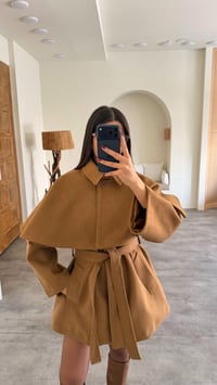 Camel Pelerin Detaylı Kuşaklı Astarlı Kaban GAUS-00727GAUSKABANGAUS-00727