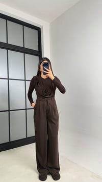 Acı Kahve Beli Lastikli Kuşaklı İthal Kumaş Pantolon GAUS-00869GAUSPANTOLONGAUS-00869