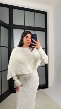 Ekru Elbise Pelerin Triko İkili Takım GAUS-01194GAUSELBİSEGAUS-01194