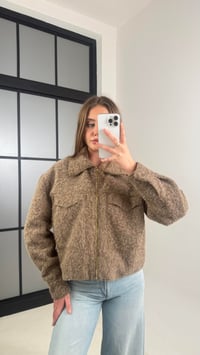 Kahve Astarlı Fermuarlı Muadil Keçe Kumaş Ceket GAUS-00603GAUSCEKETGAUS-00603