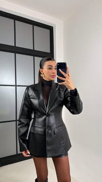 Siyah Astarlı Vatkalı Blazer Ceket Etek Premium Deri Takım GAUS-00657GAUSTAKIMGAUS-00657