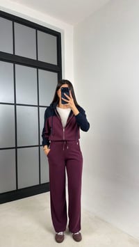 Mürdüm Hırka Beli Lastikli Pantolon İkili Selanik Kumaş Takım GAUS-00800GAUSTAKIMGAUS-00800