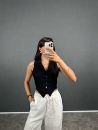 Dios Siyah ZR Model Sırt Dekolteli Astarlı Crop Yelek GausYELEKGU008504