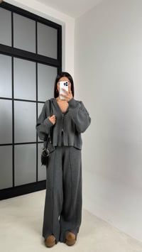 Antrasit Kapüşonlu Hırka Beli Lastikli Pantolon İkili Triko Takım GAUS-00564GAUSTAKIMGAUS-00564