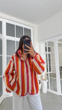 Orange Çok Renkli Şeritli Fermuarlı Polar Sweatshirt GAUS-01916 GAUS-01964GAUSSWEATSHIRTGAUS-01964