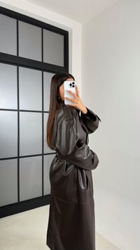 Acı Kahve Yırtmaç Detaylı Astarlı Premium Deri Trençkot GAUS-00575GAUSTRENÇKOTGAUS-00575