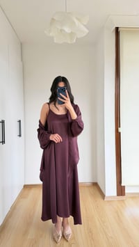 Mürdüm Gold Toka Detaylı Bluz Ayarlanabilir Askılı Elbise İkili Saten Takım GAUS-01413GAUSTAKIMGAUS-01413