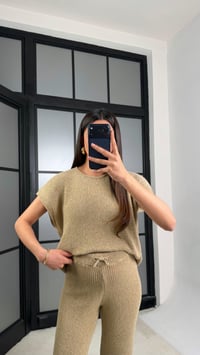 Vizon Sıfır Kol Tshirt Beli Lastikli Pantolon Triko Takım GAUS-01238GAUSTAKIMGAUS-01238