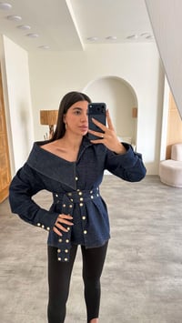 Lacivert Zımba Detaylı Kemerli Tasarım Denim Gömlek GAUS-01071 GAUS-01134GAUSShirtGAUS-01134