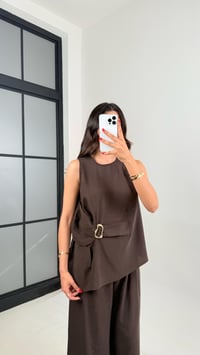 Acı Kahve Gold Detaylı Bluz Balon Pantolon İkili Tencel Takım Gaus00510GausTAKIMGU1002196