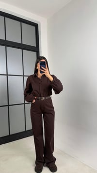 Kahve Kemerli Premium Denim Tulum GAUS-00739GAUSTULUMGAUS-00739