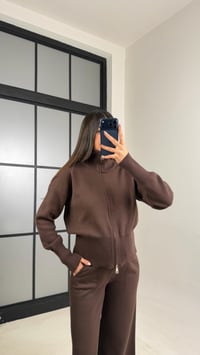 Acı Kahve Çift Fermuarlı Hırka Beli Lastikli Pantolon Triko Takım GAUS-01090GAUSTAKIMGAUS-01090