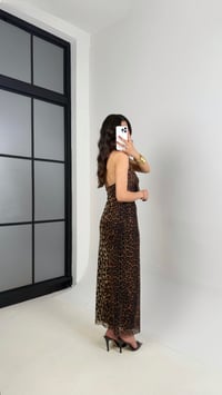 Leopar Degaje Yaka Astarlı Tasarım Şifon Elbise Gaus00466GausELBİSEGU1002090