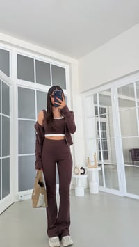 Kahve Hırka Crop Beli Lastikli Pantolon 3'lü Basic Takım GAUS-01889GAUSTAKIMGAUS-01889