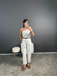 Beyaz ZR Muadil Kemerli PantolonGausPANTOLONGU007236