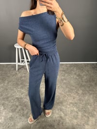 Zr Model Mavi Büzgülü Omuz Dekolteli İkili TakımGausTAKIMGU008062
