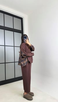 Kahve Ekose Detaylı Kazak Beli Lastikli Pantolon İkili Takım GAUS-00890GAUSTAKIMGAUS-00890