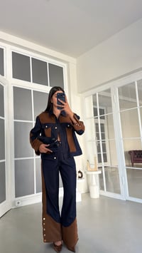 Lacivert Süet Detaylı Denim İkili Takım GAUS-02122GAUSTAKIMGAUS-02122