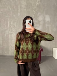 Booris Yeşil Kahve Baklava Desenli KazakGausKAZAKGU00904408