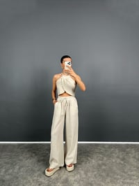 Pony Taş Keten Karışımlı Crop Pantolon TakımGausTAKIMGU008568