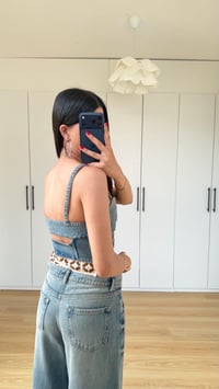 Mavi Nakış Detaylı Crop Pantolon İkili Denim Takım GAUS-01596GAUSTAKIMGAUS-01596
