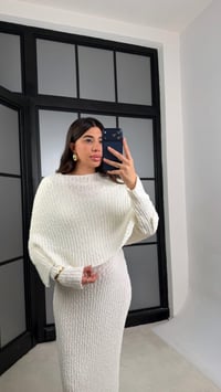 Ekru Elbise Pelerin Triko İkili Takım GAUS-01194GAUSELBİSEGAUS-01194