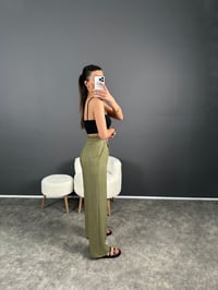 Vive Haki Keten Arkası Lastikli PantolonGausPANTOLONGU007290