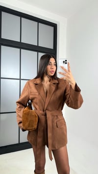 Camel Kuşaklı Vatkalı Astarlı Tasarım Süet Ceket GAUS-00568GAUSCEKETGAUS-00568