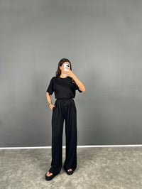 Nore Siyah Modal Kumaş Rahat Dokuma Kısa Kol Tshirt Pantolon TakımGausTAKIMGU008715