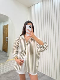 Haki Çizgili Pamuk Kumaş Gömlek Gaus00324GausGÖMLEKGU1001754