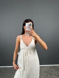Pix Ekru Askısı Çiçek Desenli Askılı Keten ElbiseGausELBİSEGU008701