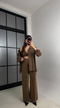 Altın Taş Detaylı Gömlek Crop Beli Lastikli Pantolon Tasarım Takım GAUS-00919GAUSTAKIMGAUS-00919