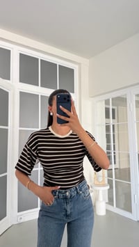 Acı Kahve Şeritli Yan Fermuarlı Bluz GAUS-01715GAUSBLUZGAUS-01715