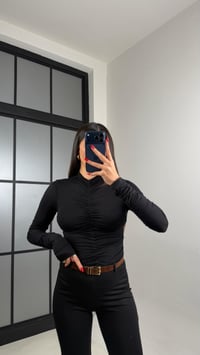 Siyah Drape Detaylı Transparan Bluz GAUS-01005GAUSBLUZGAUS-01005