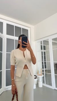 Krem Çift Fermuarlı Bluz Beli Lastikli Pantolon İkili Triko Takım GAUS-01902GAUSTAKIMGAUS-01902