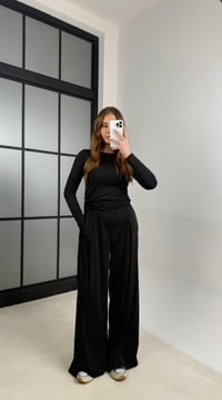 Siyah Bağlama Detaylı  Bluz Beli Lastikli Pantolon Sandy Takım GAUS-01145GAUSTAKIMGAUS-01145