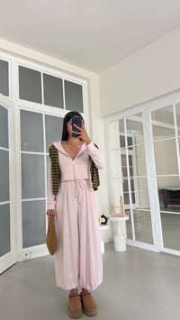 Pembe Kapüşonlu Hırka Beli Lastikli Geniş Paça Pantolon İkili OYS Modal Kumaş Takım GAUS-02152GAUSSuitsGAUS-02152