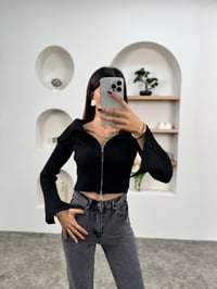Brook Siyah Fitilli Fermuarlı Crop HırkaGausHIRKAGU00903600