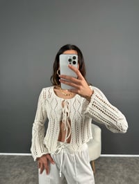 Krem Ajurlu Önden Bağlamlı Hırka GausHIRKAGU004749