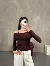 Kahverengi Transparan Kaşmir Dokulu Bluz Gaus00272GausBLUZGU1001629