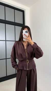Acı Kahve Kemer Detaylı Hırka Beli Lastikli Geniş Paça Pantolon Modal Takım GAUS-00188GAUSSuitsGAUS-00188